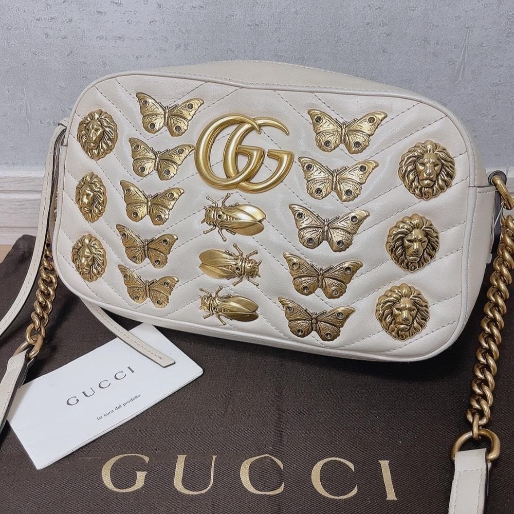 GUCCI GG Marmont Quilted Shoulder Bag ANIMAL Leather Crossbody
